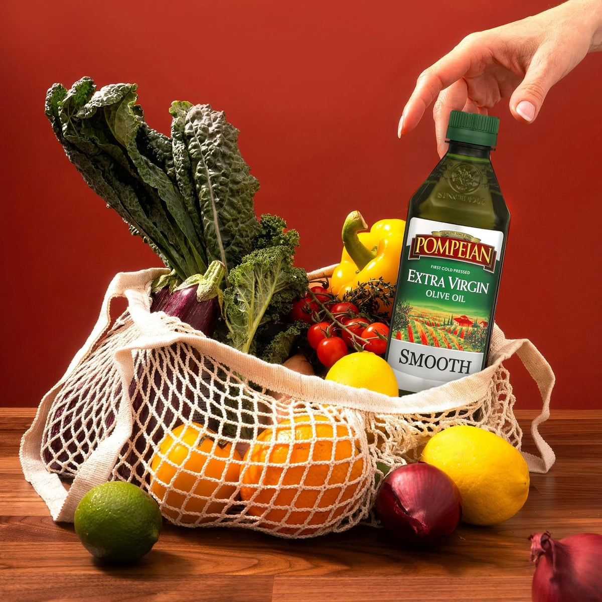 Back of Pompeian label highlights authenticity and certifications