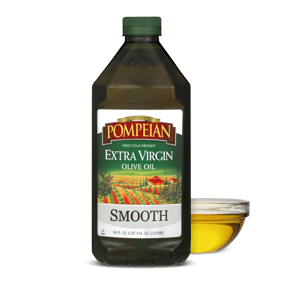 Pompeian Smooth EVOO bottle 68oz ready for everyday cooking and sautéing.