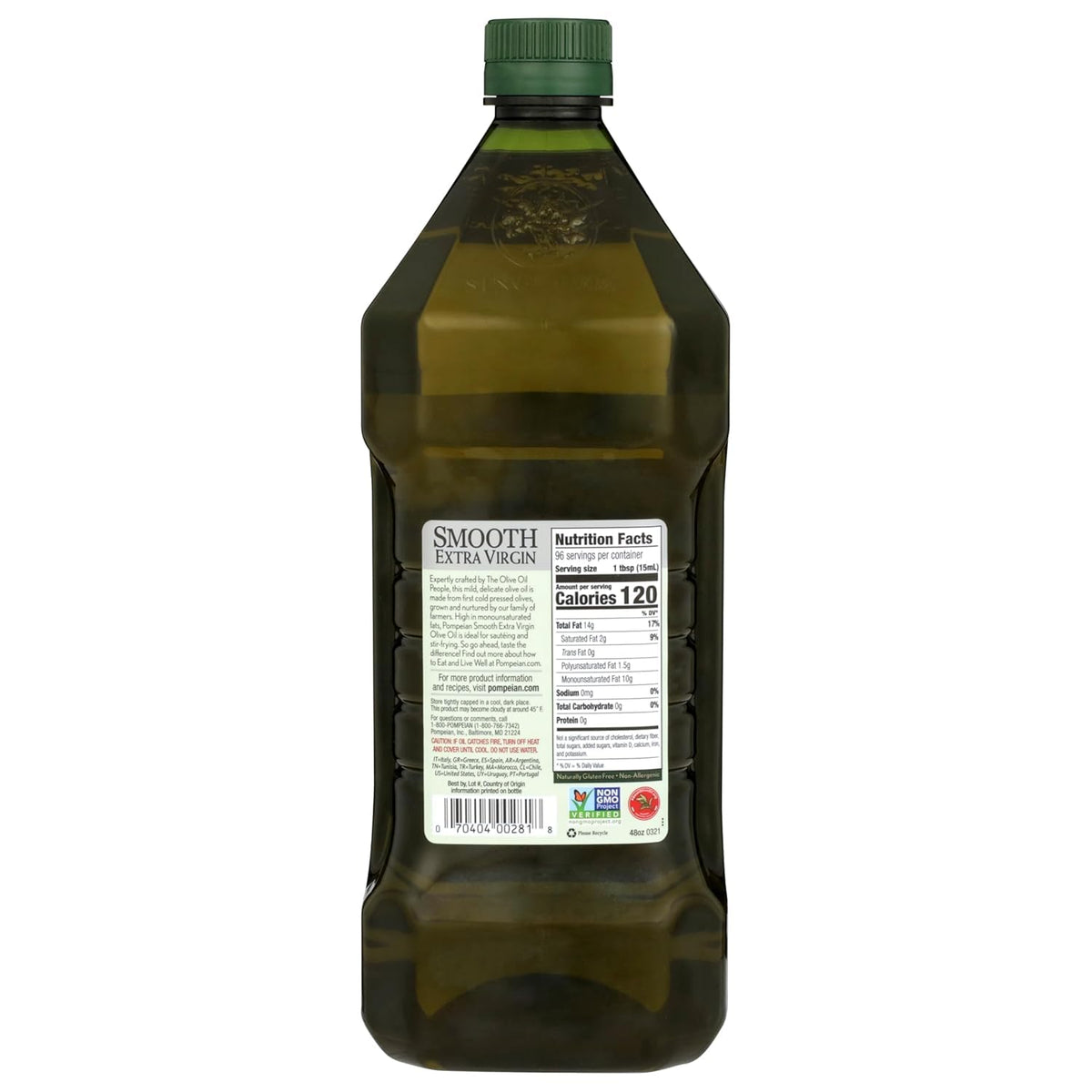 Pompeian Smooth Olive Oil glass bottle emphasizing authenticity and premium flavor