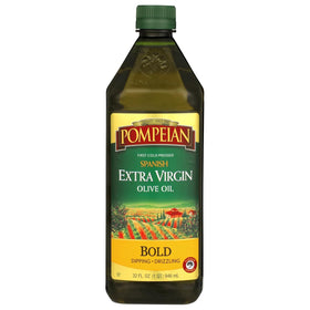 Pompeian Spanish Bold EVOO bottle ready for dipping and finishing dishes.