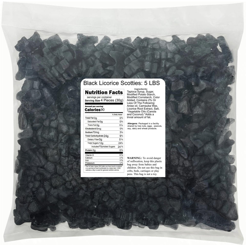 PONLEE Black Licorice Scotties 5 lb bag ready for sharing or gifting to guests.