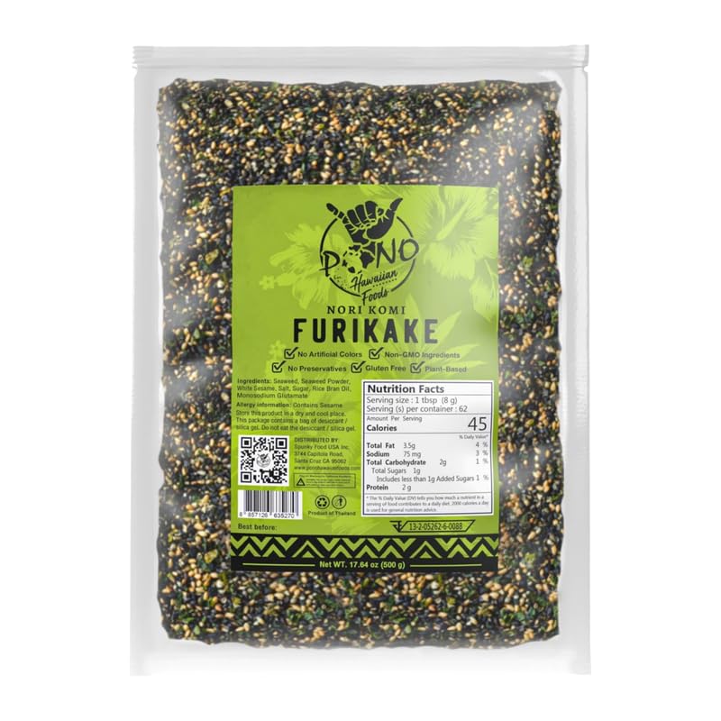 Pono Hawaiian Furikake bottle front adds savory umami to rice