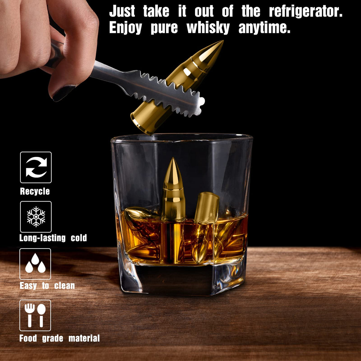 PONPUR stainless steel whiskey stones preserve flavor without watering down.