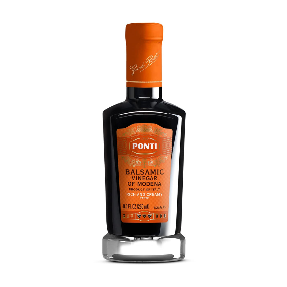 Ponti Rich & Creamy Balsamic Vinegar of Modena bottle, ideal for elevating savory sauces.