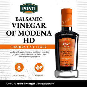 Ponti Rich & Creamy Balsamic Vinegar of Modena pouring, perfect for drizzle over risotto and grilled meats.