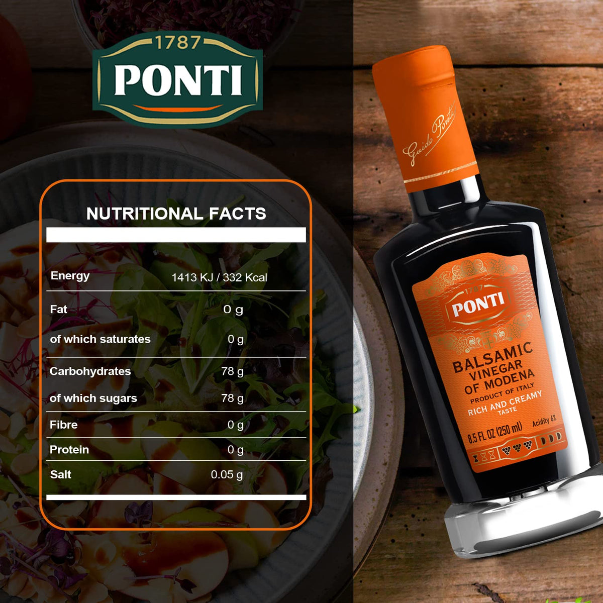 Ponti Rich & Creamy Balsamic Vinegar of Modena for cocktails offers a nuanced, aromatic garnish.