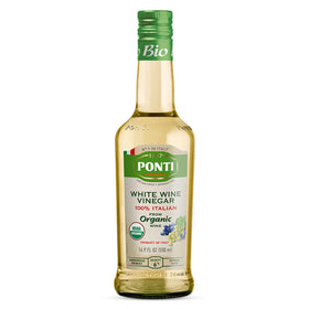 Ponti white wine vinegar bottle for vibrant dressings and marinades.