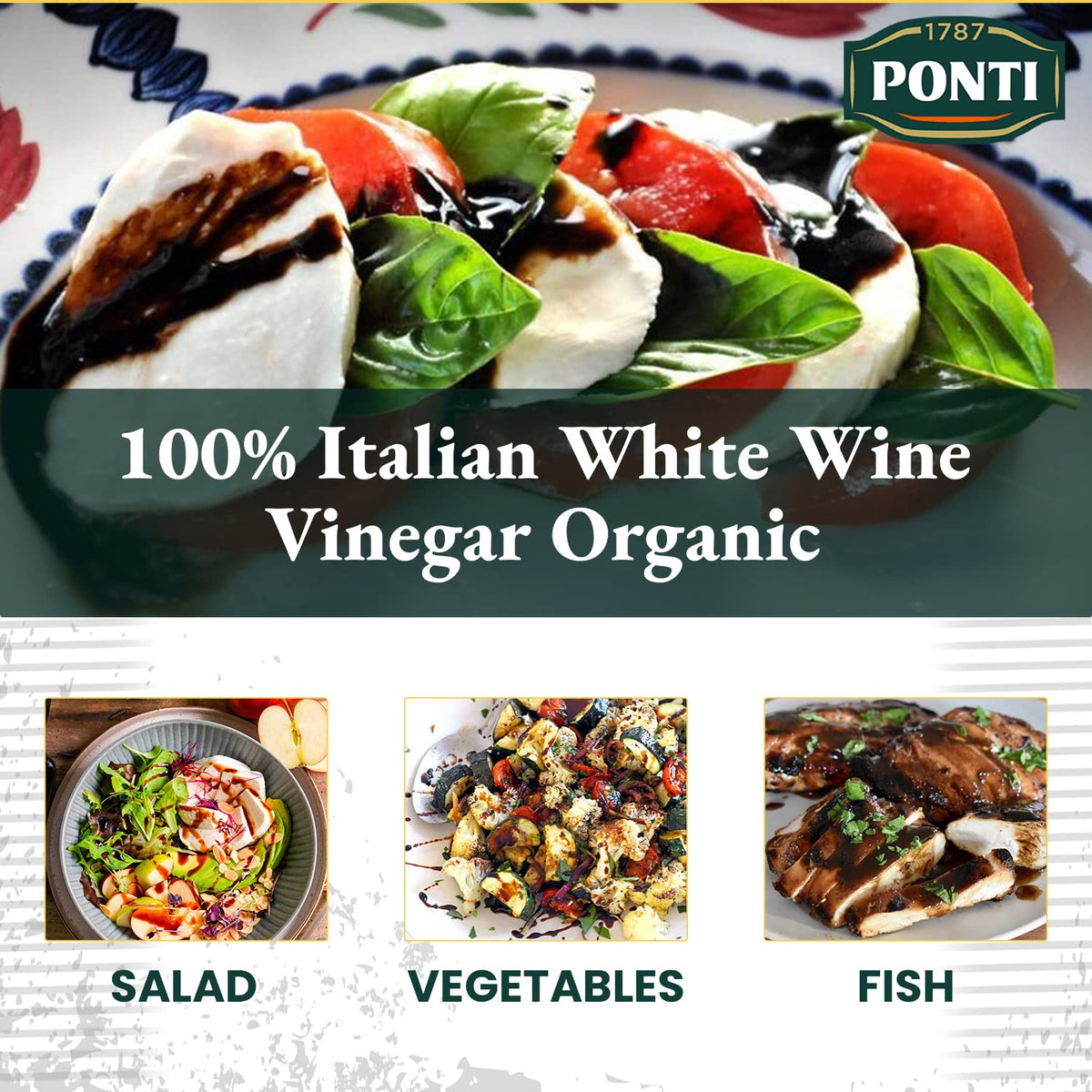 Ponti white wine vinegar used in a marinade bowl.