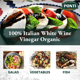 Ponti white wine vinegar used in a marinade bowl.