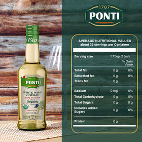 Ponti white wine vinegar with a colorful vegetable salad.