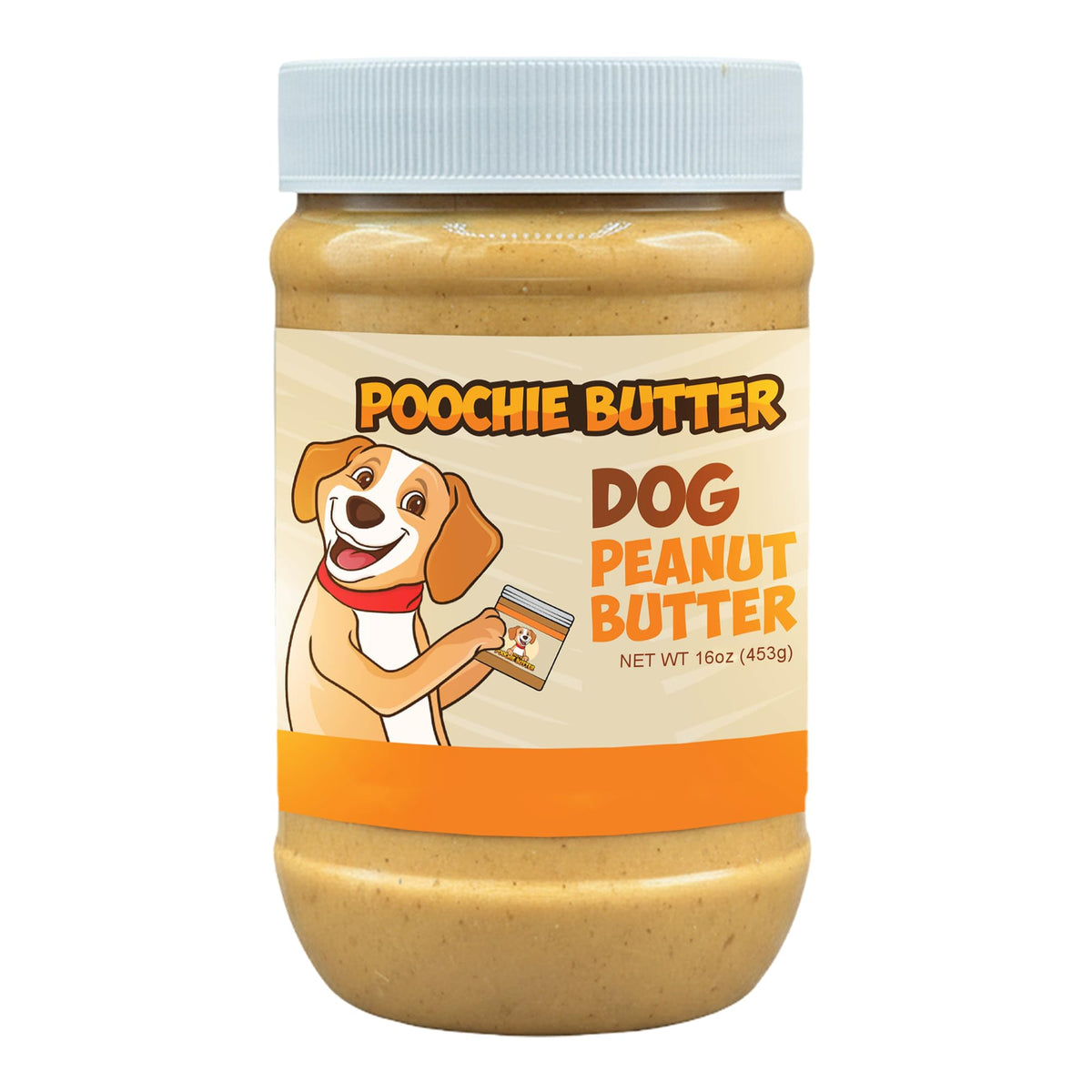 Poochie Butter natural dog peanut butter jar with creamy texture ideal for rewards.