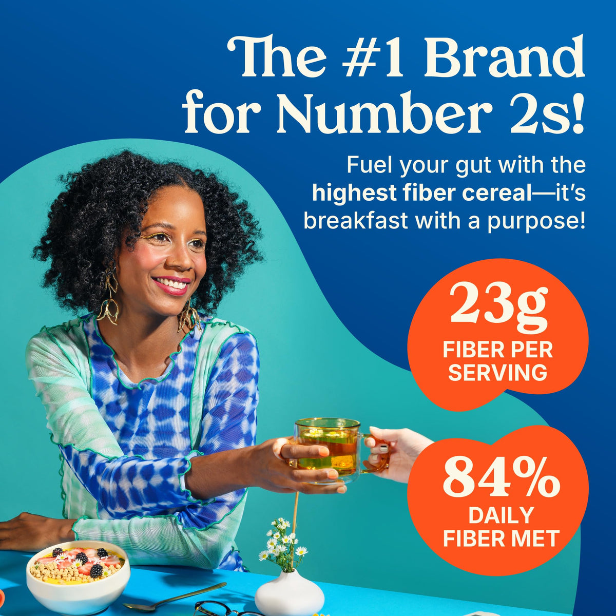 Poop Like A Champion cereal package front label, non-GMO ingredients promise