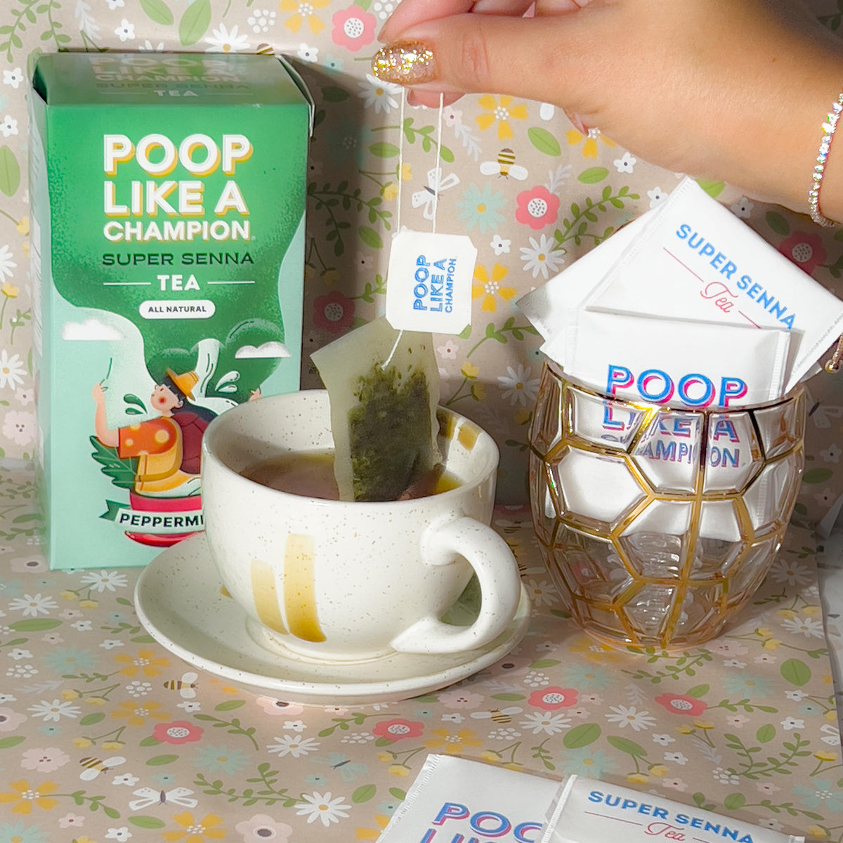 Herbal tea in a glass cup, inviting and ready to sip.