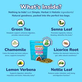 Poopy Time Debloat Tea tasting notes suggest a naturally subtle, sweet flavor.