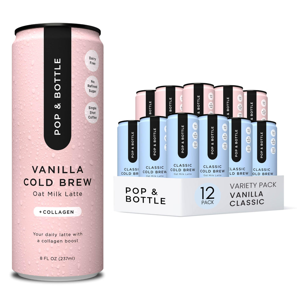 Pop & Bottle classic oat milk latte can ready for a smooth cold brew