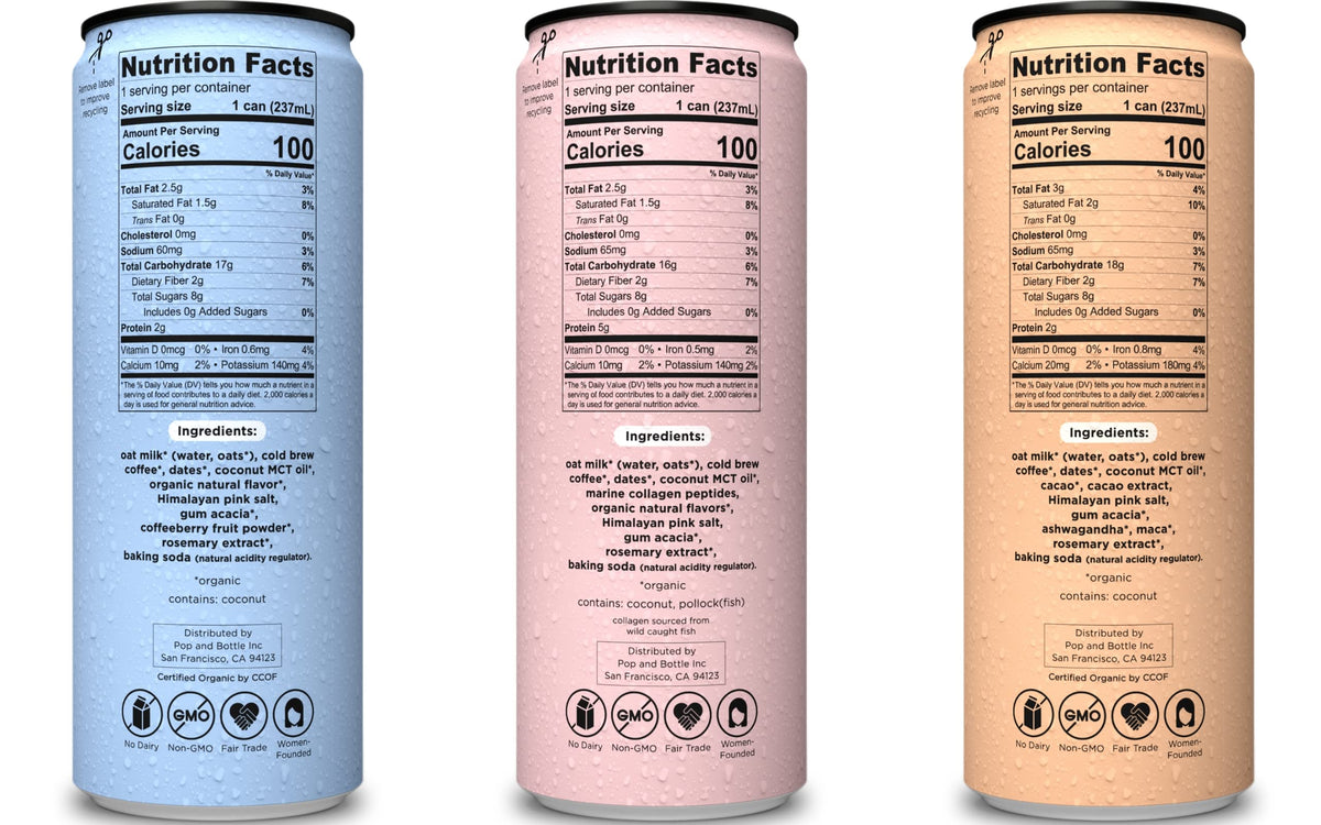 Pop & Bottle Vanilla oat latte can with collagen for smoother mornings