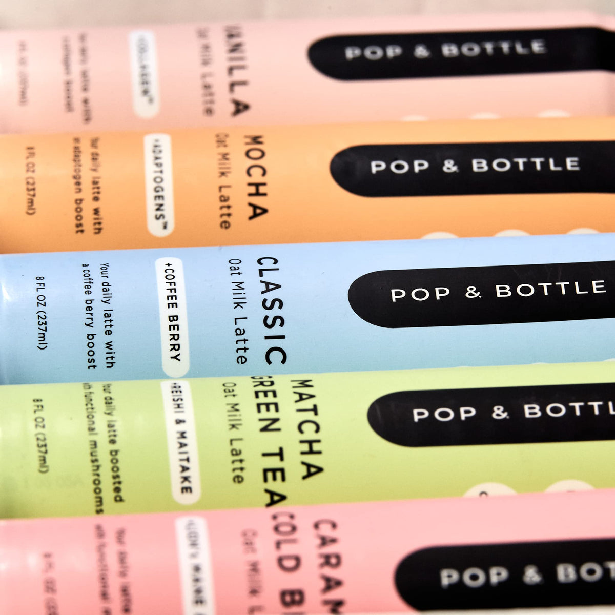 Pop & Bottle vanilla collagen oat latte can for a creamy daily treat