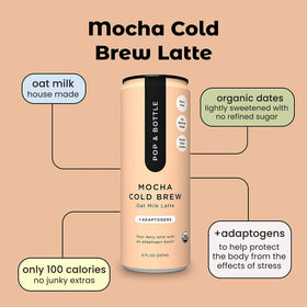 Pop & Bottle adaptogens blend with ashwagandha and maca for balance.