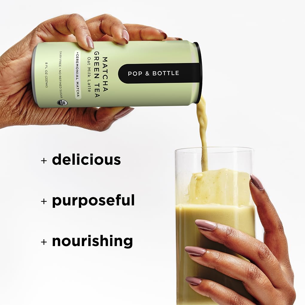 Pop & Bottle oat milk latte cold over ice for a refreshing break