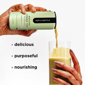 Pop & Bottle oat milk latte cold over ice for a refreshing break