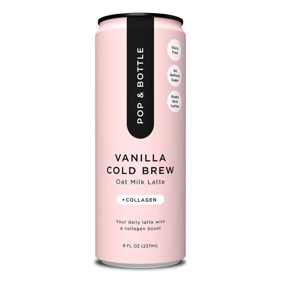 Pop & Bottle vanilla oat latte can, ready-to-drink on the go