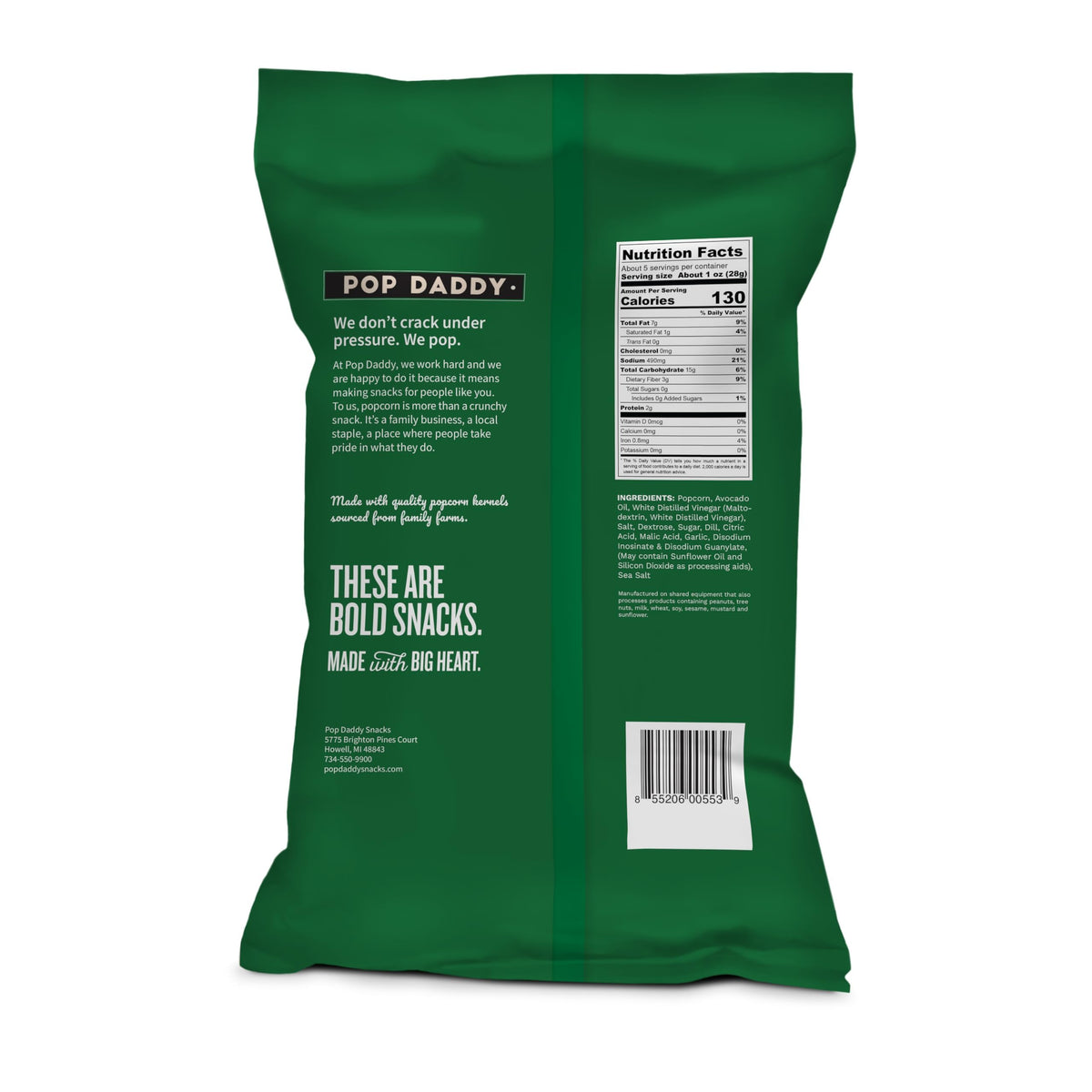 POP DADDY Dill Pickle hand with bowl showing grab-and-go flavor.