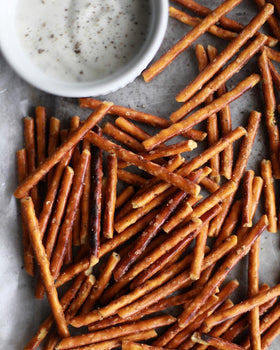 Close-up of Pop Daddy pretzels in a bag, crispy texture and flavor.