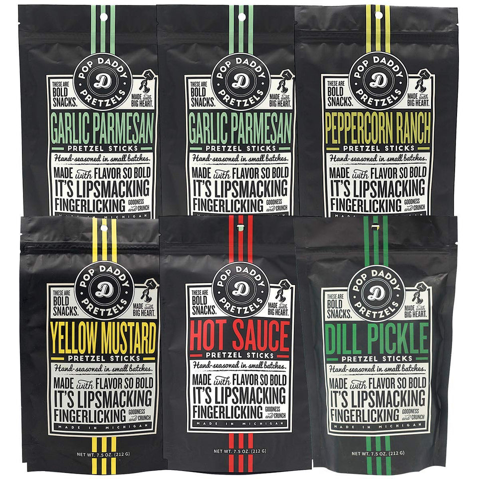 Pop Daddy Garlic Parmesan pretzels for on-the-go snacking with bold taste