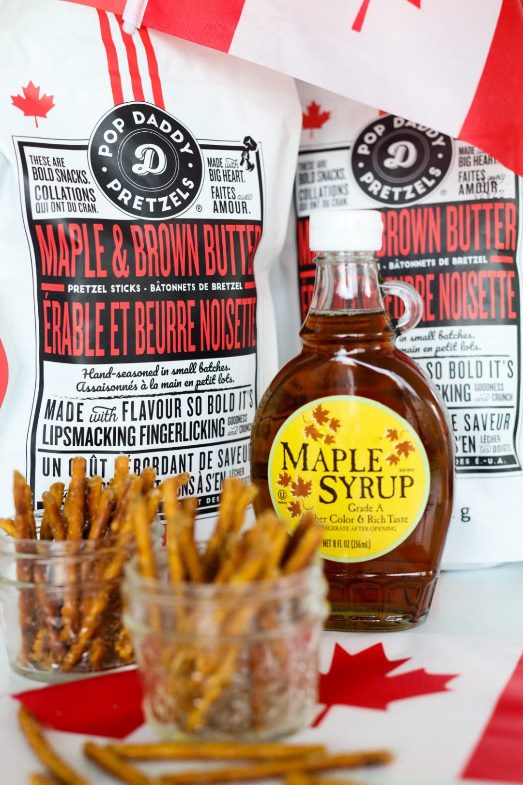 Close-up of POP DADDY Maple and Brown Butter pretzels highlights bold maple and brown butter flavor.