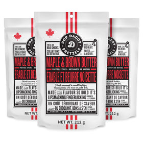 POP DADDY Maple and Brown Butter pretzels pack front, ideal for quick, satisfying snacking.