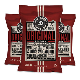 Pop Daddy Original Flavored Popcorn bag front delivers classic crunch with simple, craveable seasoning.