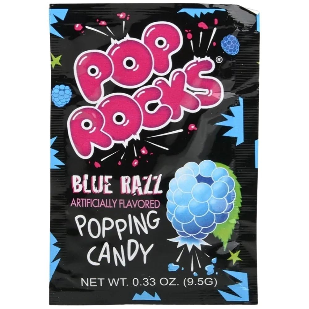 Pop Rocks Blue Razzberries snack-pouches ideal for on-the-go fun.