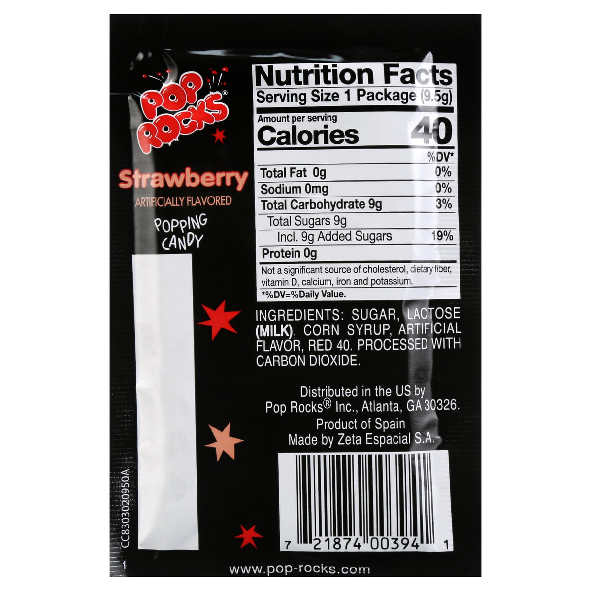 Pop Rocks Strawberry box close-up showing label and flavor appeal.