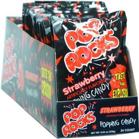 Pop Rocks Strawberry candy close-up reveals sparkling texture and vivid color.