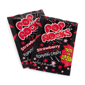 Pop Rocks Strawberry candy close-up highlighting crackling sensation and vivid flavor.