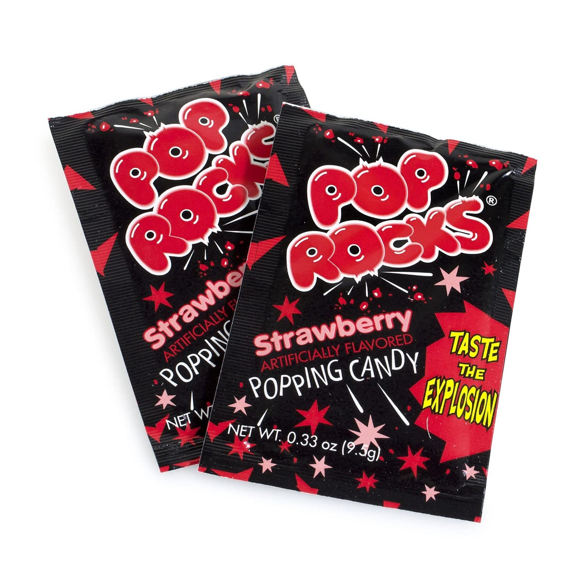Pop Rocks Strawberry candy texture close-up highlighting fizz and bite.
