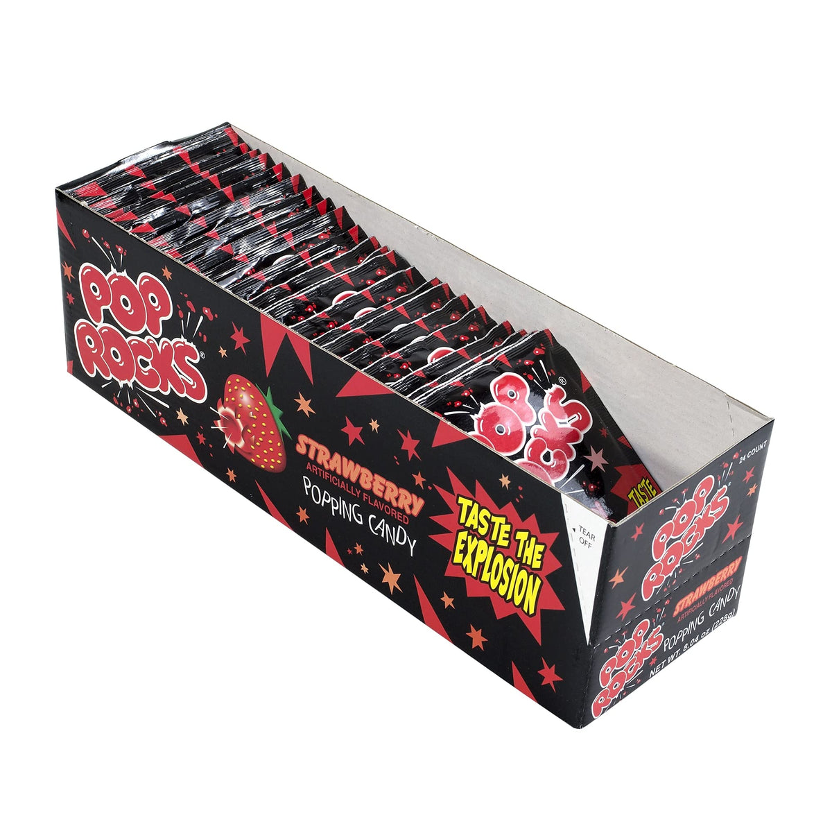 Pop Rocks Strawberry hard candy pack with 24 pieces for on-the-go snacking.