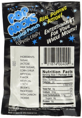 Pop Rocks Tropical Fruit Punch pack back with flavor notes and serving ideas.
