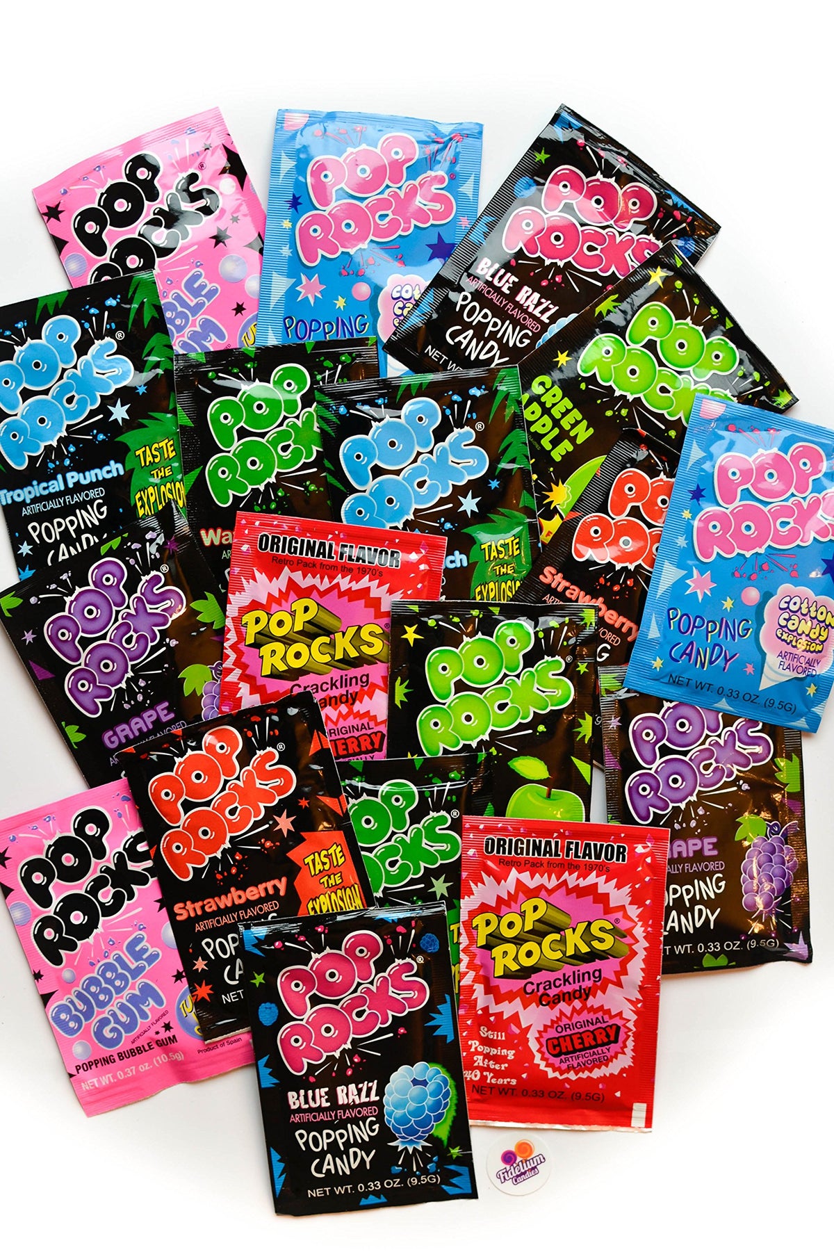 Pop Rocks Ultimate Assortment 18-pack display showcasing multiple flavors for party fun