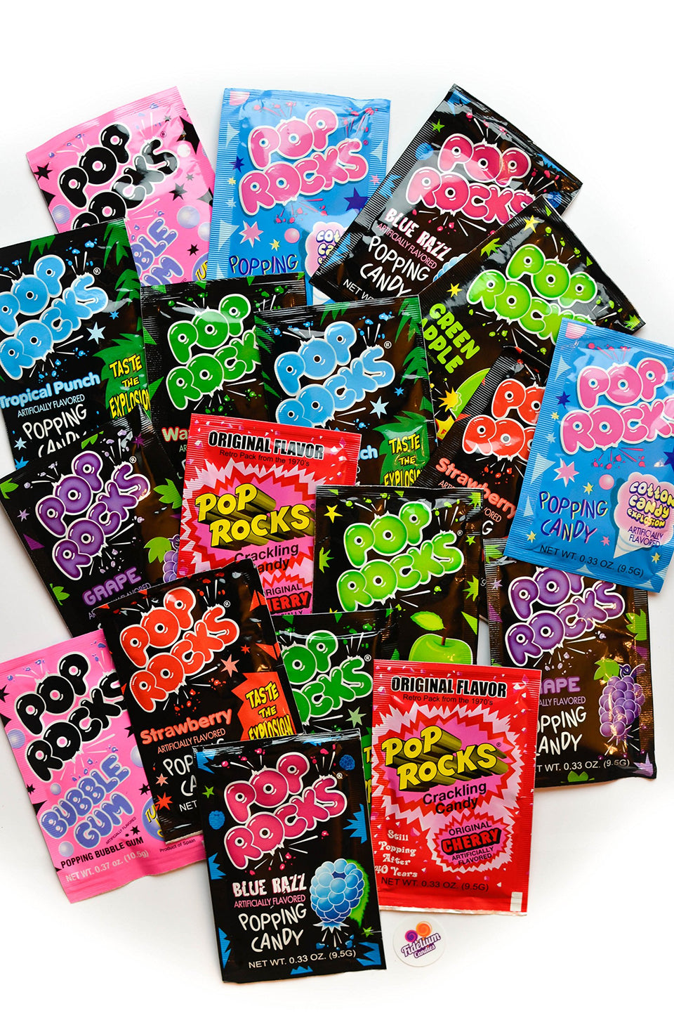 Pop Rocks Ultimate Assortment 18-pack display showcasing multiple flavors for party fun