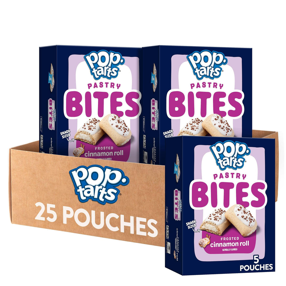 Pop-Tarts Bites Frosted Cinnamon Roll packaging for on-the-go snacking and lunchboxes.
