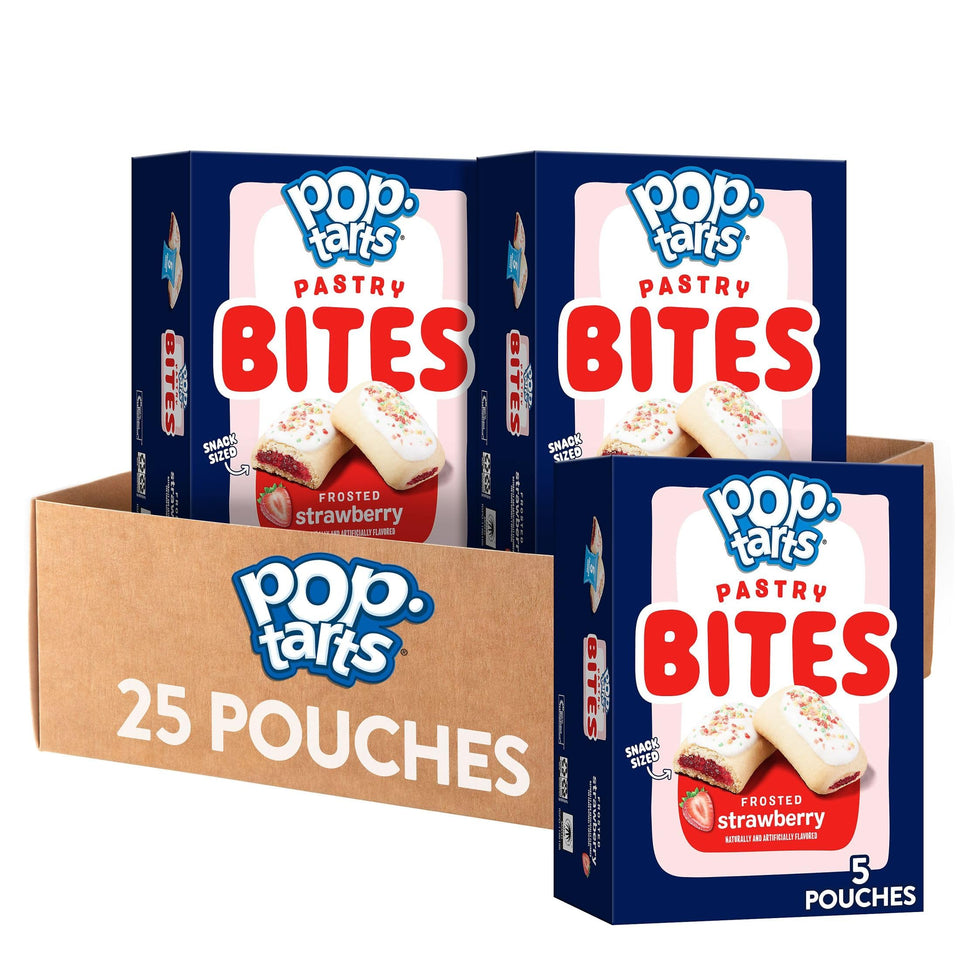 Pop-Tarts Bites Frosted Strawberry pouch, convenient on-the-go breakfast.