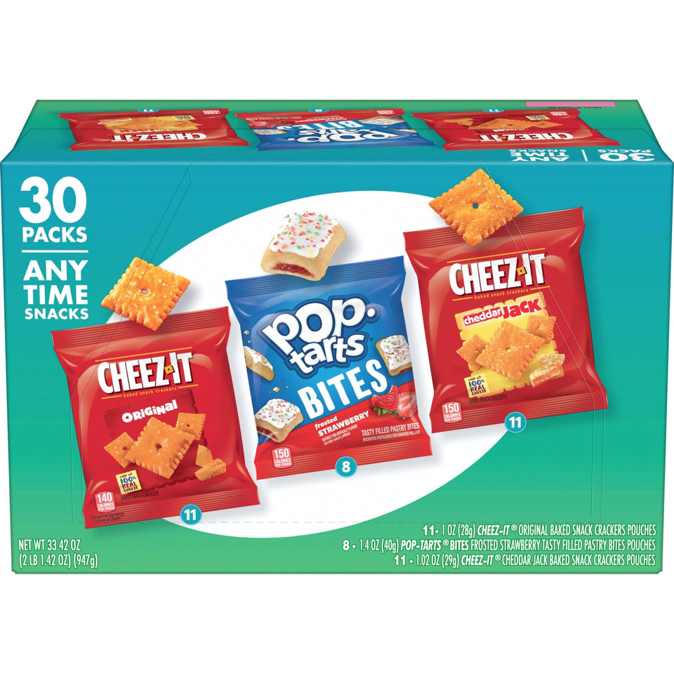 Pop-Tarts & Cheez-Its variety pack box front for grab-and-go snacking