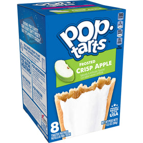 Pop-Tarts Frosted Crisp Apple box front, eight pastries ready for quick breakfast