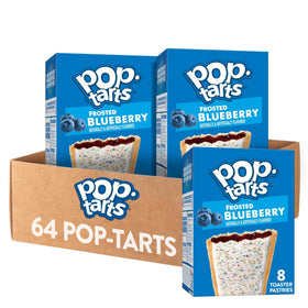 Pop-Tarts Frosted Blueberry toaster pastries in a 64-count box for quick breakfasts.
