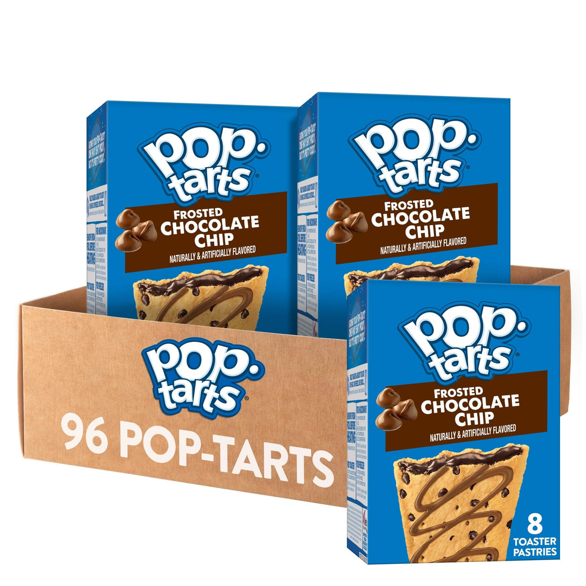 Pop-Tarts Frosted Chocolate Chip packaging for pantry-ready snack.