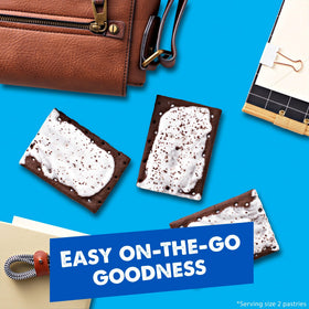 Pop-Tarts Frosted Cookies and Creme at the desk with milk for a quick pick-me-up