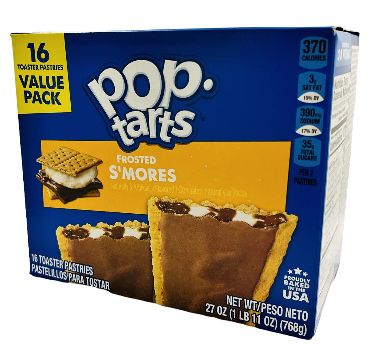 Pop-Tarts Frosted S'mores packaging close-up highlights grab-and-go breakfast convenience.