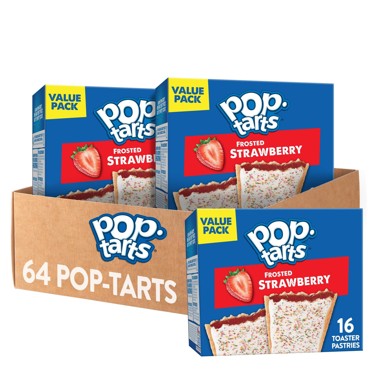 Pop-Tarts Frosted Strawberry 64-count pack; ideal pantry staple for quick breakfasts.