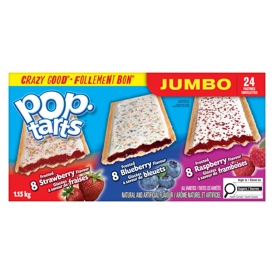 Kellogg's Pop-Tarts Jumbo 24-count pack front view ideal for quick breakfasts